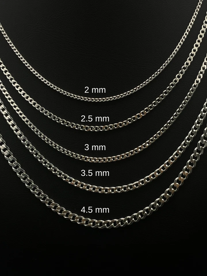 925 Sterling Silver Cuban Chain Necklace, Handmade Solid Italian, Gift for Men's - Image 4 of 4