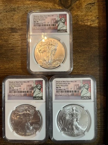 2015(W)  American Silver Eagle 1 OZ NGC MS70 Early Release - *LOT OF 3*