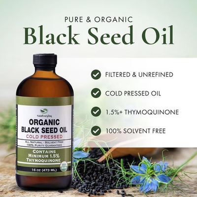#ad 16 oz Black Seed Oil 100% Pure COLD PRESSED Cumin Nigella Sativa Glass USDA $31.89