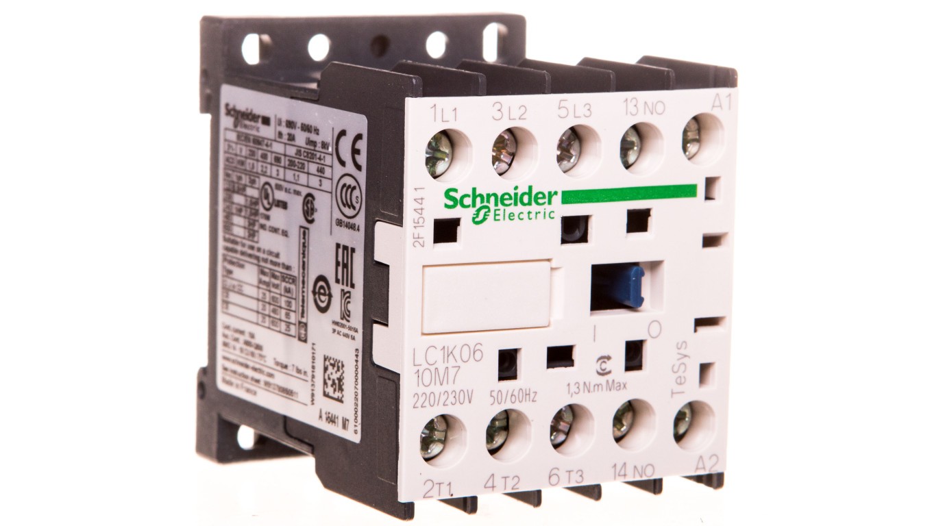 Power Contactors, AC3, 6A, 3P, 1NO, TeSys Coil LC1K0610M7