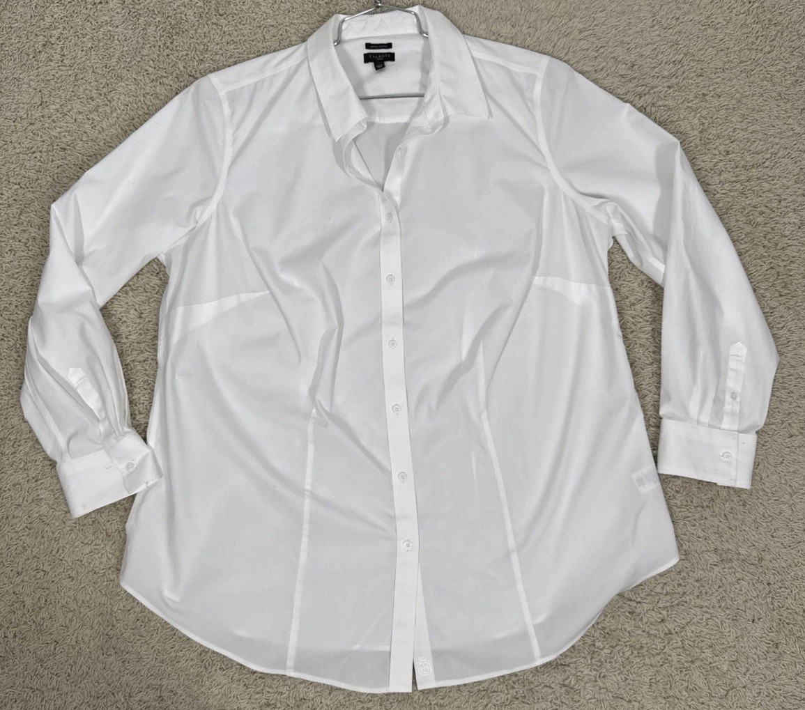 Talbots Wrinkle Resistant Classic White Long Sleeve Button Up Shirt Blouse Sz 14