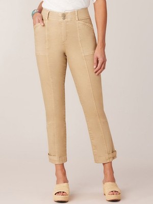 Democracy Ab Solution Tapered Utility Pants With Snap Hem Khaki Sz 12P NWT