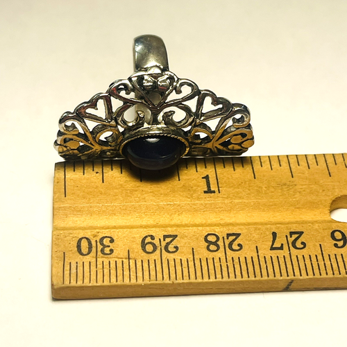 Costume Statement Ring Vintage Silver Tone Scroll Openwork Blue Cabochon Size 7 - Picture 9 of 11