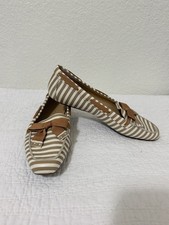 New Talbots Becca Ribbon Driving Moccasins Bow Brown White Striped Shoes 10