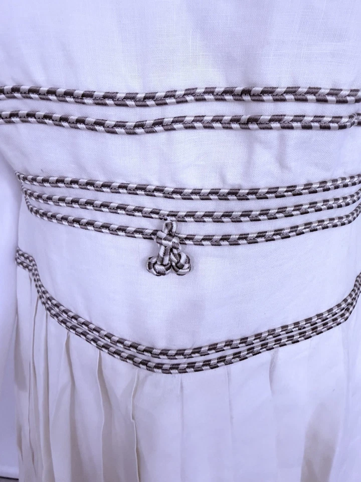 Vestido Chado Ralph Rucci Marfil Lino con Acento Taupe + 24 Filas Lino Trenzado Talla 12 Foto 3 de 4