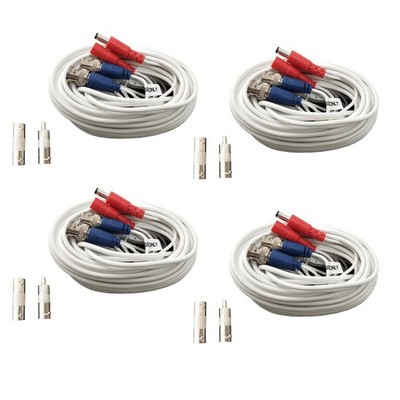 4 Pack 50ft All-in-One Video Power Cables, Security Camera Cable BNC Extensio...