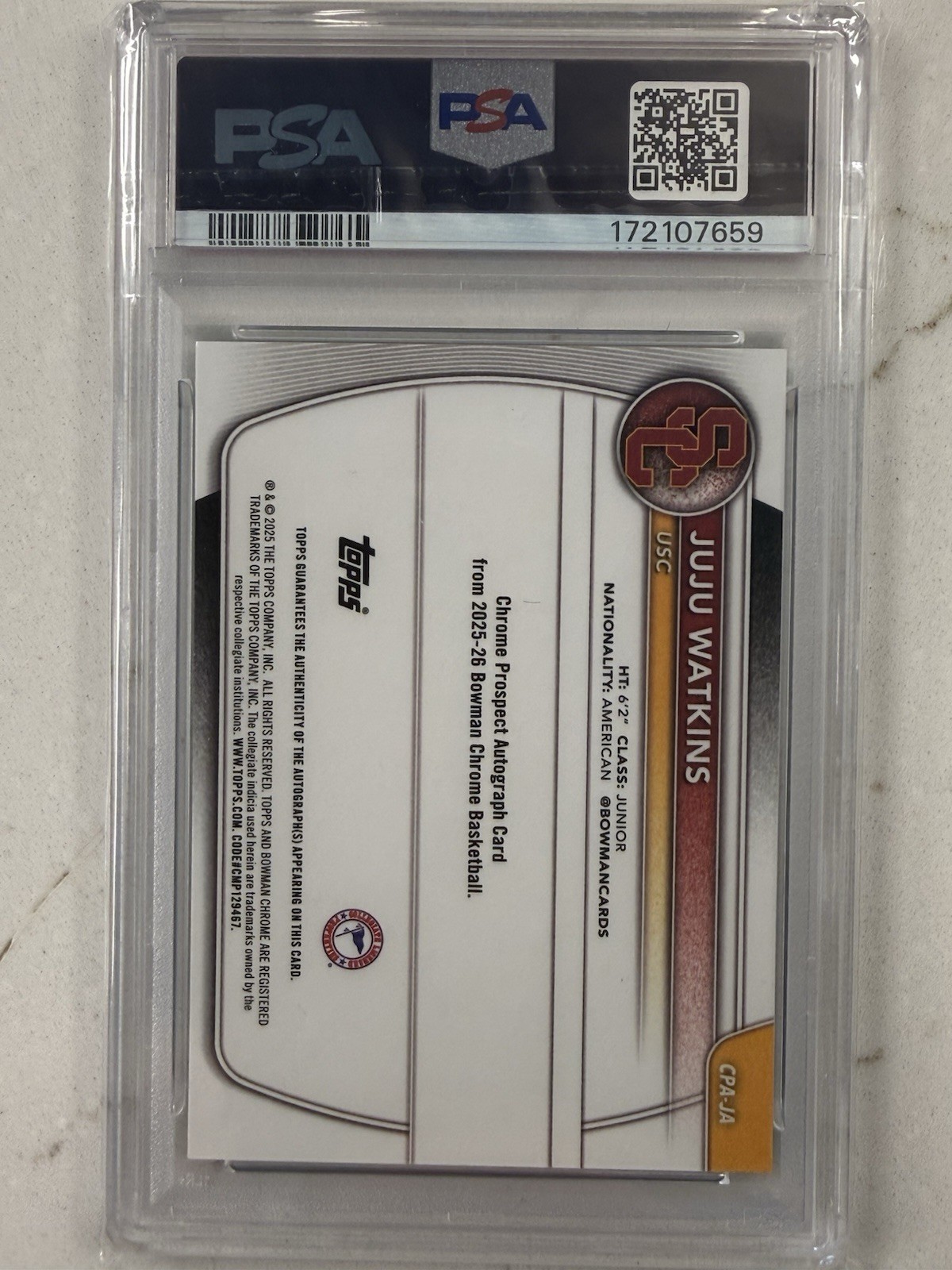 2025 Bowman Chrome Juju Watkins Green Refractor Auto PSA 9 78/99 RC Rookie  view 2