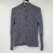L.L Bean Womens Marled Cable Knit Full Zip Cardigan Sweater Large Winter Cabin