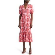NWT Adelyn Rae Luisa Embroidered Cotton Midi Dress Lilac Red Sz. XL