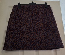 M&S Navy & Cognac Leopard Print A-Line Skirt - Size 16