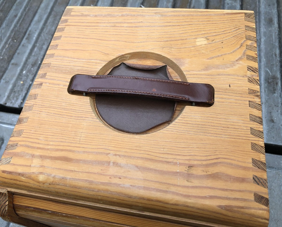 Aus Jena Wood Roll Top Microscope Case Storage Box vintage East