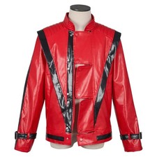 Michael Jackson Thriller MJ Red Faux Leather Jacket Halloween Costume Cosplay