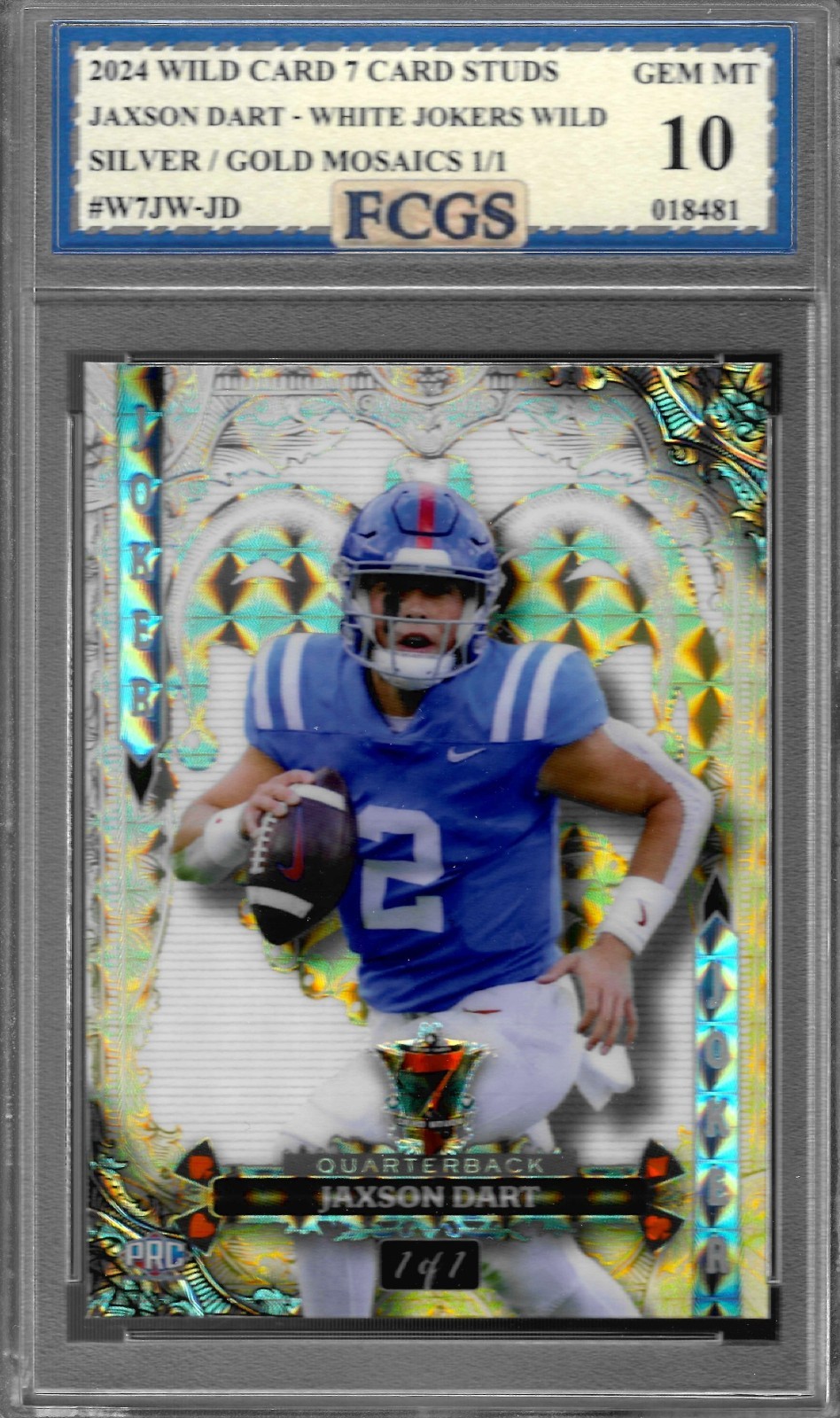 2024 Wild Card 7 Card Studs Jaxson Dart Silver/Gold Mosaics 1/1 FCGS 10 GEM MINT