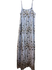 Light Blue Embroidered Mesh Maxi Dress Floral Spaghetti Strap