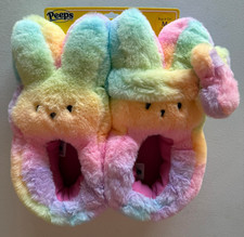 Peeps Bunny Slippers Pastel Tie Dye Rainbow Kids Size Medium 13-1 Brand New