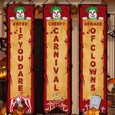 3 Pcs Clown Banner Scary Circus Porch Sign Basic Carnival Set