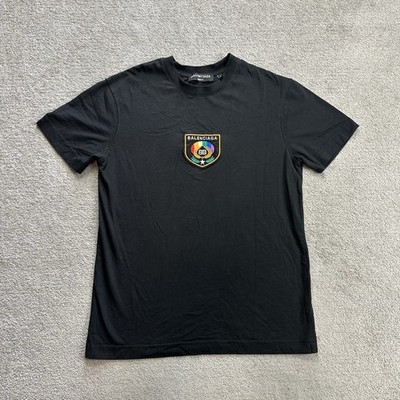 BALENCIAGA Herren T Shirt Kurzarm Gr M Designer Logo Embroided Schwarz 27617