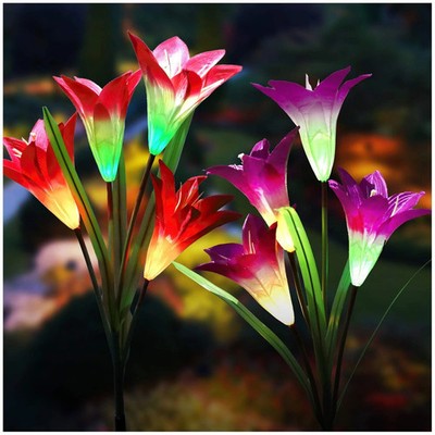 Tonulax - Solar Lights Outdoor Multi-Color Lily Flower Lights, Patio Yard 4 Pack