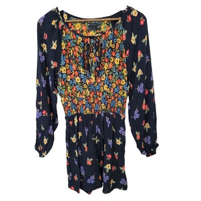 ASOS Design Smocked Floral Shorts Romper Womens Size 6 Blue Festival Party NWOT 