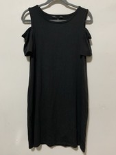 WHBM Women Medium Black Knee Length Cold Shoulder Short Sleeve Dress LBD Classic