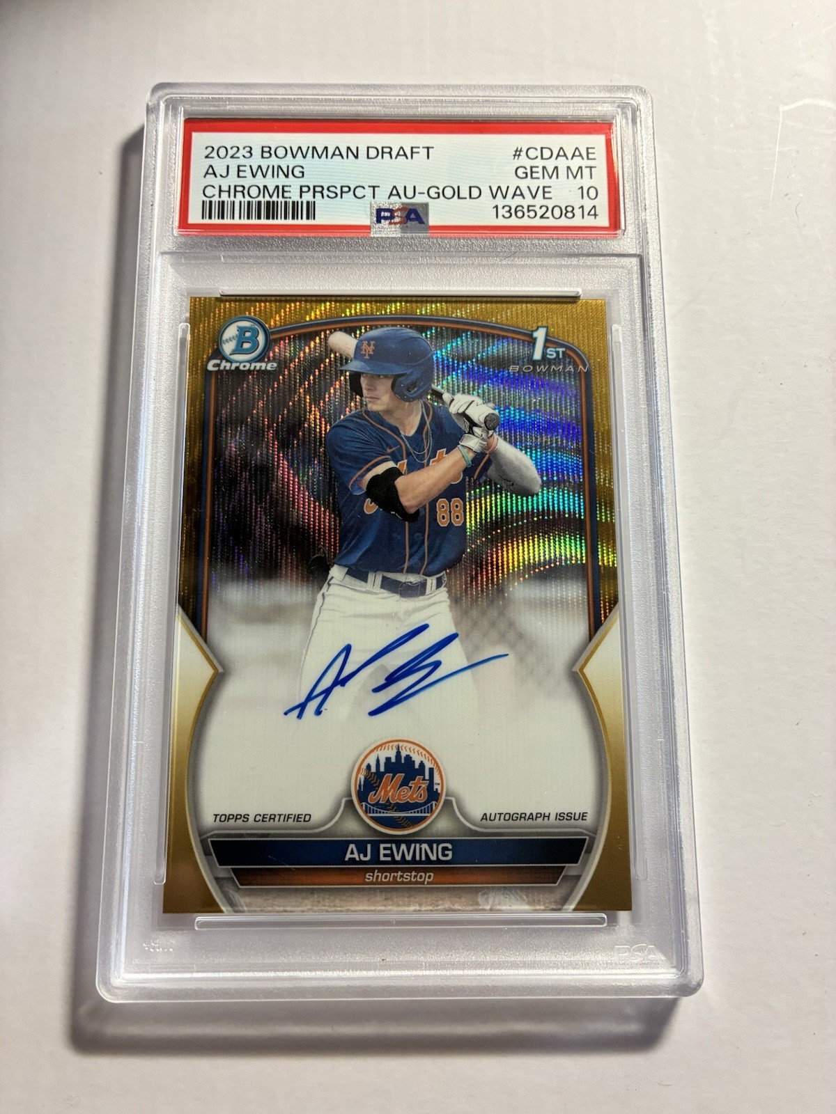 2023 Bowman Draft - Chrome  Auto AJ Ewing #CDA-AE Gold Wave Refractor /50