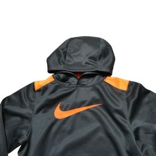Nike Hoodie Sweatshirt Youth Large Gray Orange Swoosh Therma-Fit Fleece Pullover