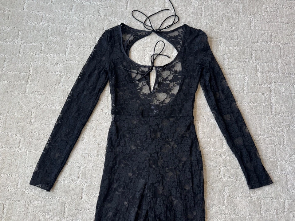 Urban Outfitters UO будуар кружева комбинезон черный размер маленький длинным рукавом - Изображение 4 из 4