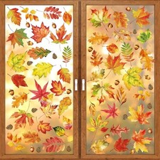 Fall Leaves Window Clings for Glass Windows, 9 Sheets 112 Pcs Maple Leaves