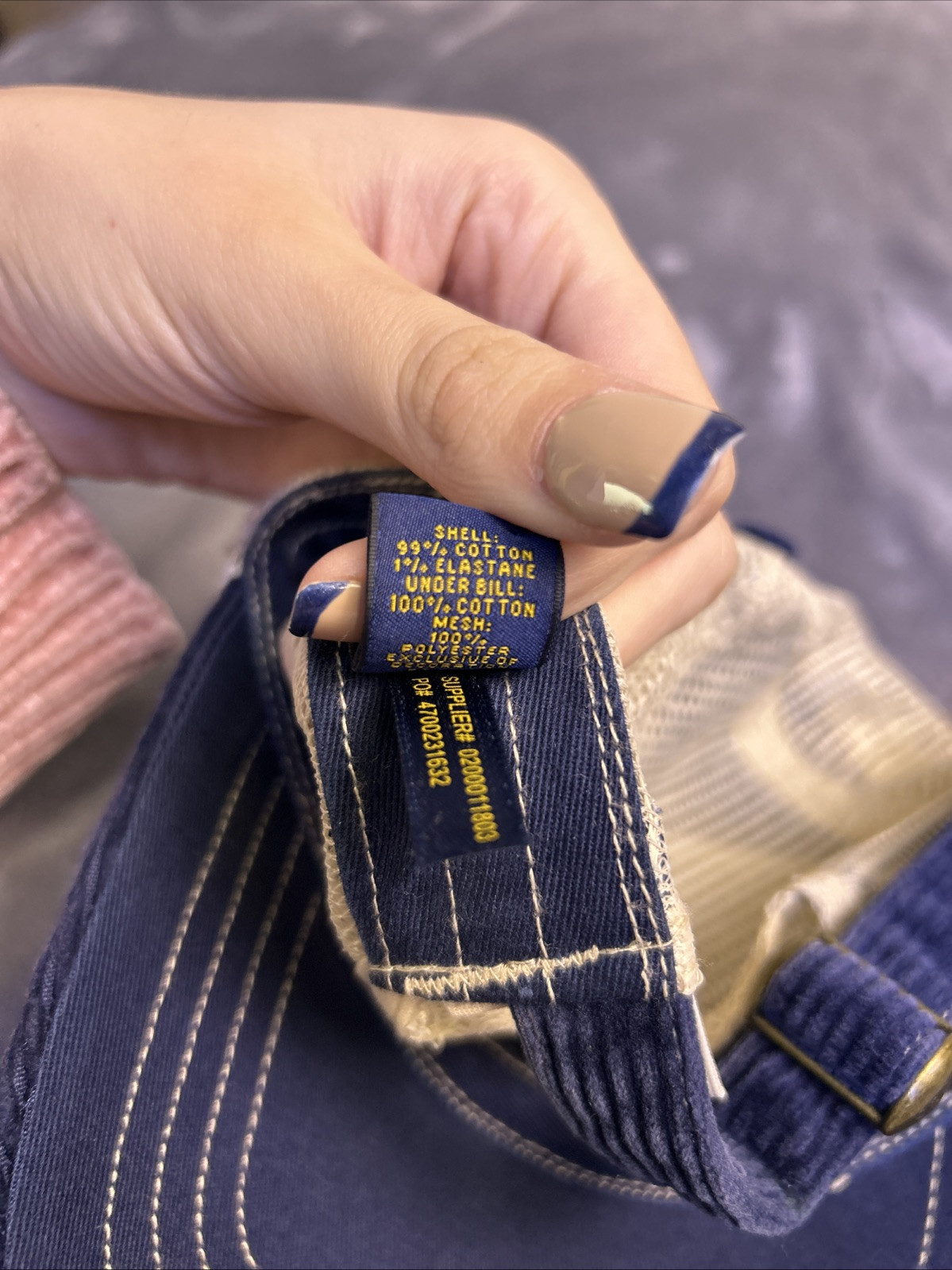 Cappello Polo Ralph Lauren berretto cinturino posteriore blu velluto a coste bandiera USA logo pony taglia unica