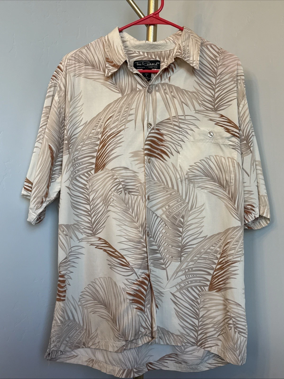 Tori Richard Hawaii Shirt Mens Large Palm Leaf Viscose Button Up Aloha Made USA