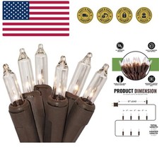 20 Clear Mini Christmas String Lights on Brown Wire Cord, Approved for Indoo...