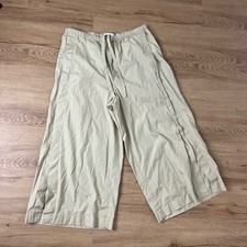 Vince Wide Leg Cropped Pants Cotton Blend Beige Drawstring Waist Women L