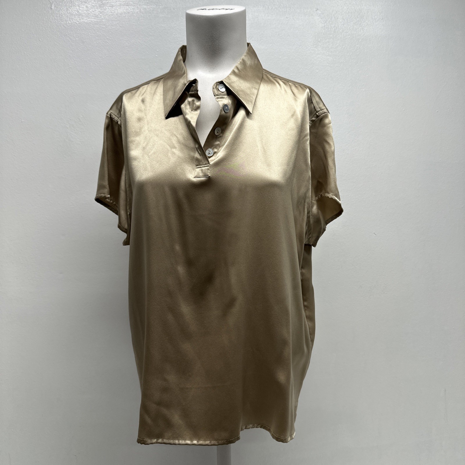 Express Pure Silk Button Down Collared Short Slee… - image 1