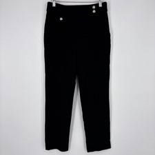 Veronica Beard Renzo Crest Cropped Button Pants Womens 4 Black Quiet Luxury