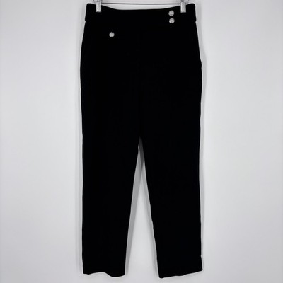 Veronica Beard Renzo Crest Cropped Button Pants Womens 4 Black Quiet Luxury