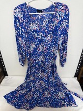 NWOT Talbots Fit & Flair Blue Floating Floral Long Sleeve Dress Size Medium
