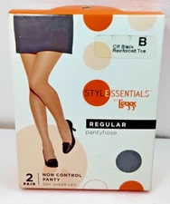 L'eggs Stylessentials Reg Top Pantyhose Sz B Off Black Reinforced Toe 2 Pairs