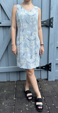 Vintage Y2K Bergamo by EBI Floral A-Line Dress Size 6 Blue Sleeveless Occasion D
