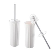 Decorative Plastic Toilet Bowl Brush and Holder Set, White 2 Pack Cleaner S...