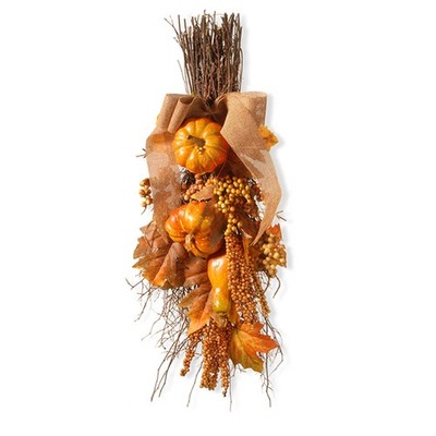 18 in. Fall Teardrop Wall Decoration with Pumpkins, Berry Clusters, Maple Leaves