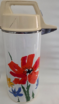 Vintage 70s Everest Vacuum Air Pot Thermos APN-1900 Floral Poppies, Coffee, Tea