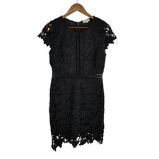 Main Strip Womens Black Floral Lace Cap Sleeve Sheath Dress L Gothic Coquette