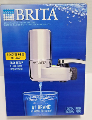 Brita Basic Faucet Mount Water Filter System Chrome Removes 99% Lead Easy Setup