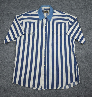 ROPER Brushopper Pearl Snap Shirt Men's Large Striped Heavy Thick Western