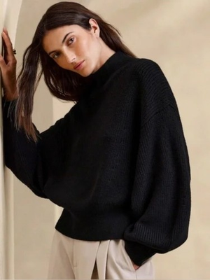 #ad Banana Republic Landa Merino Wool Sweater Size Large Black Jumper Women’s $50.00