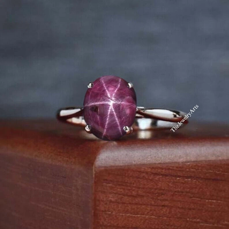 Vintage Ruby Star Ring, Oval Star Ring, 925 Sterling Silver, Lindy Star Ring - Image 2 of 4