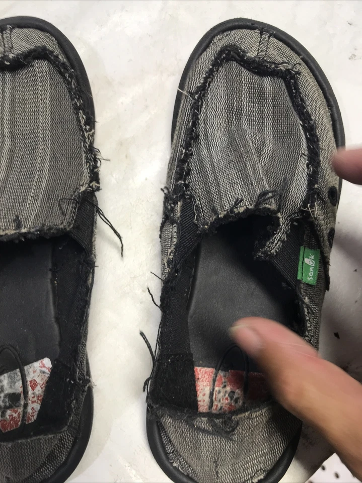 Sanuk 男孩帆布懒人鞋凉鞋 CL 0909 灰色黑色 3 码二手完好 — 第 4/4 张图片