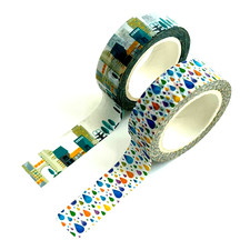 2 PC Set Colorful City and Rain Washi Tape Scrapbooking Junk Journal Collage