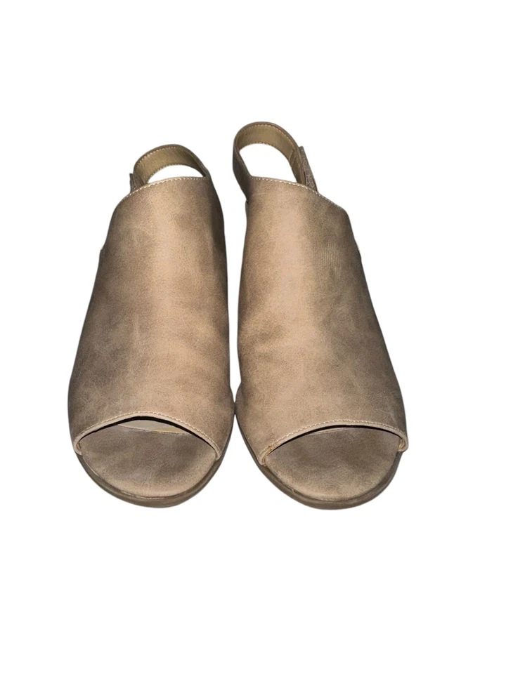 Zapatos de salón Naturalizer para mujer Teagan tacón bloque punta abierta talla 10 beige imitación cuero Foto 2 de 4