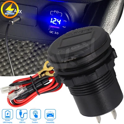 USB C Steckdose 12V PD & QC 3.0 USB Einbau Buchse Wasserdicht KFZ Ladegerät Dose - Bild 1 von 4
